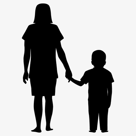 mother and child silhouetteの写真素材