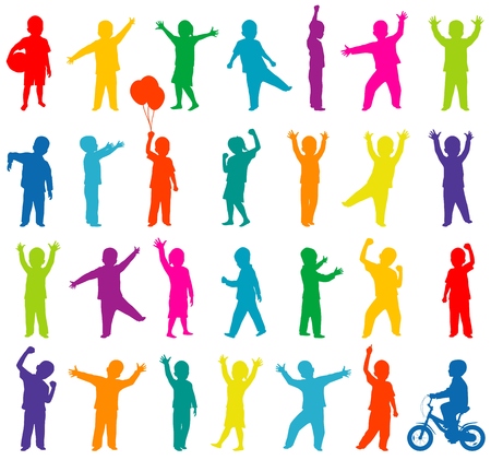 Set of colored children silhouettesの写真素材
