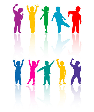 Colored children silhouettes playingの写真素材