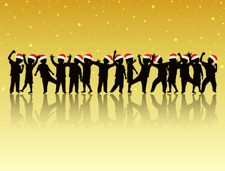 Silhouette of christmas children with gold backgroundの写真素材