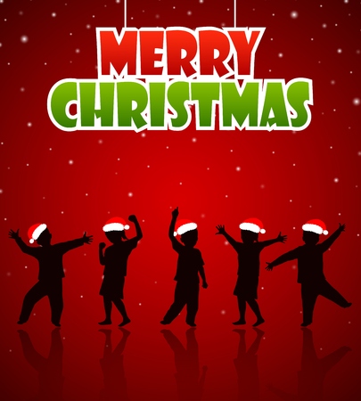 Christmas background with children silhouetteの写真素材