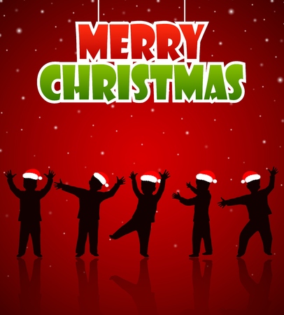 Christmas background with children silhouetteの写真素材