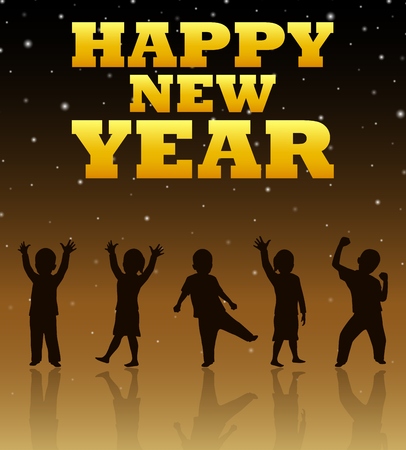 Silhouette of children who celebrate the new yearの写真素材
