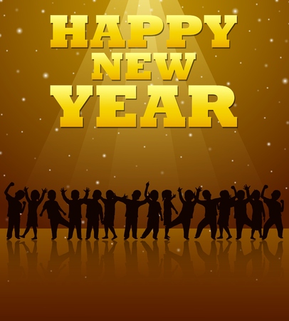 Silhouette of children who celebrate the new yearの写真素材