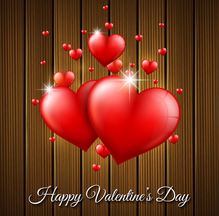 Valentines Day background on wooden textureの写真素材
