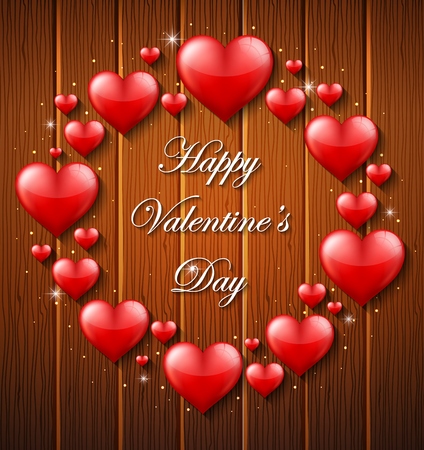 Valentines Day background on wooden textureの写真素材