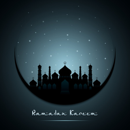 Ramadan Kareem beautiful greeting card with moon and silhouette mosqueのイラスト素材