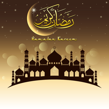 Ramadan Kareem greeting card with silhouette mosqueの写真素材