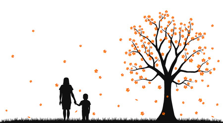Mother and child in the autumn parkのイラスト素材