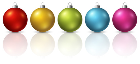 Colourful christmas balls on white backgroundの写真素材