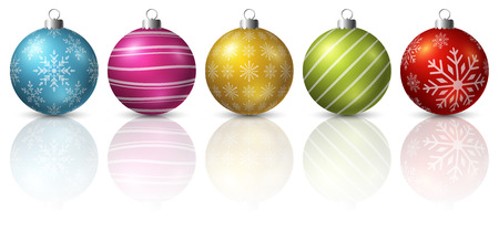Colourful christmas balls on white backgroundの写真素材