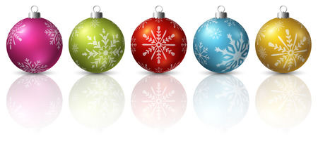 Colourful christmas balls on white backgroundの写真素材