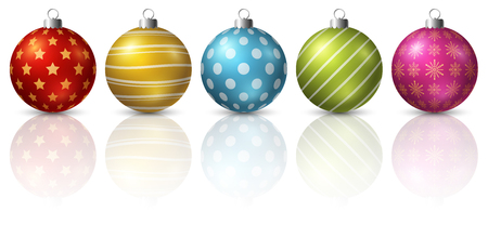 Colourful christmas balls on white backgroundの写真素材