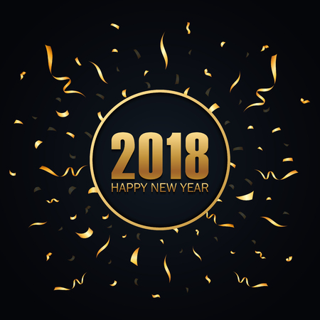 Happy New Year 2018 with golden confetti on black backgroundのイラスト素材