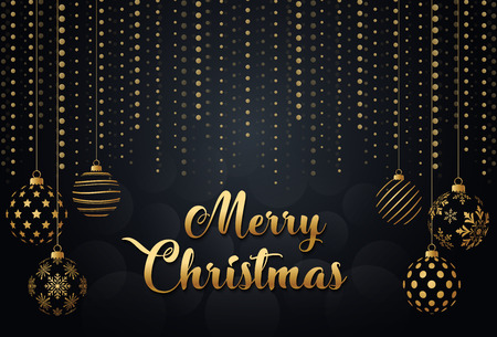 Merry Christmas gold and black collors place for text christmas ballsの写真素材