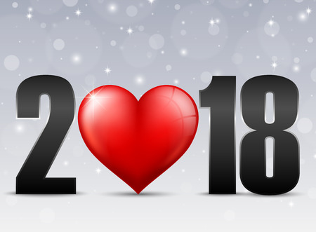 Happy New Year 2018 with red heartのイラスト素材