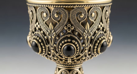 Close-up of a bronze candlestick with a pattern.の素材