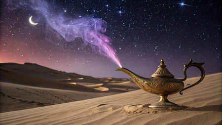 Aladdin magic lamp in the desert of Dubai, United Arab Emiratesの素材