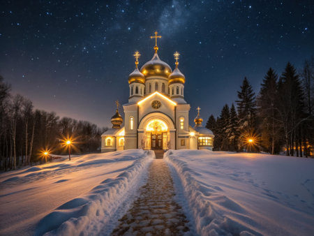 Night view of the Church of the Intercession of the Blessed Virgin Mary in Vologda, Russiaの素材