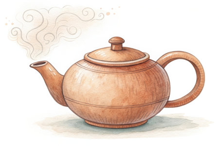 Watercolor teapot on a white background. Hand drawn illustrationの素材