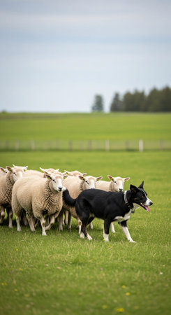 Sheep and lambs on a green meadow in springtimeの素材