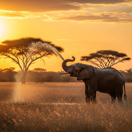 Elephant in the savanna of Amboseli National Park, Kenyaの素材