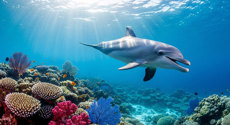 Dolphin and coral reef in the Red Sea. Egypt, Africaの素材