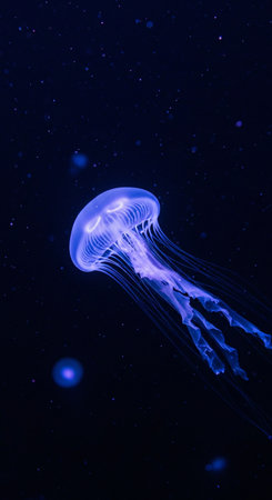 Jellyfish in the deep blue sea. Jellyfish in the dark water.の素材