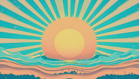 Sunset over the sea. Vector illustration. Retro style. EPS 10の素材