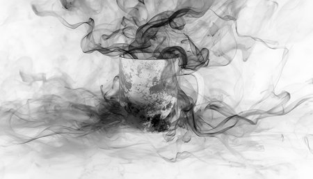 Black and white surreal smoky mug, drifting vapor abstract concept art for modern mystic backgroundsの写真素材