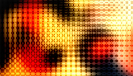 Fiery grid pixel blur abstract art, glowing red orange halftone pattern, modern digital backgroundの写真素材