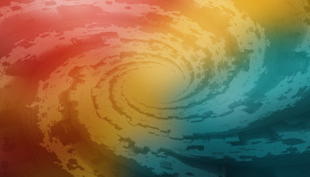 Energetic spiral vortex swirl abstract background with red yellow teal gradient, dynamic vibrant texture artの写真素材
