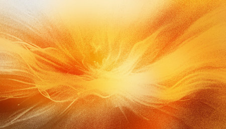 Dynamic orange yellow burst abstract art, energetic fiery explosion, warm radiant flow modern digital backgroundの写真素材