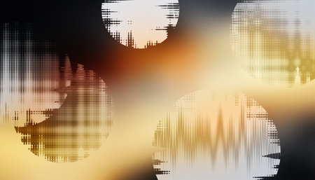 Geometric glitch circle halftone abstract art, soft faded dot shapes, modern retro grunge digital backgroundの写真素材