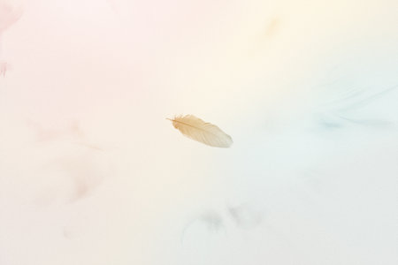 Minimal pastel feather floating abstract background, dreamy soft gradient sky, light boho digital art designの写真素材