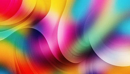 Rainbow wavy gradient abstract background, vibrant multicolor digital art with flowing spectrum and soft lightの写真素材