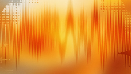 Vibrant orange soundwave spectrum, abstract waveform equalizer, energetic music frequency art for modern backgroundsの写真素材