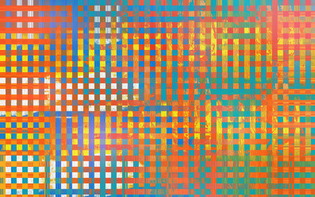 Vivid grunge plaid grid abstract background with colorful squares, checked pattern texture, modern geometric designの写真素材