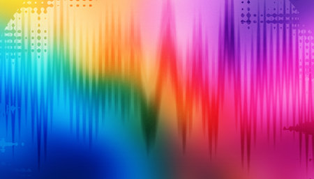 Vibrant rainbow spectrum waveform, abstract soundwave frequency, colorful equalizer burst for modern digital backgroundsの写真素材