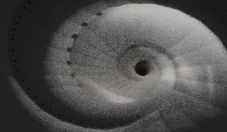 Modern grayscale spiral abstract vortex, minimal design, textured optical illusion for creative contemporary backgroundsの写真素材