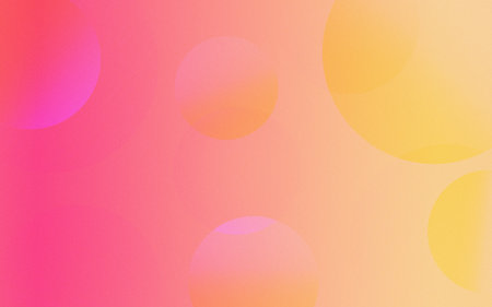 Neon pink yellow gradient bubble abstract, soft pastel circle overlay for trendy pop art designの写真素材