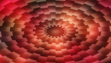 Vibrant red and orange circular geometric pattern with a concentric spiral effectの写真素材