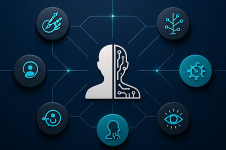 Artificial intelligence and human connection in a digital network concept designの素材