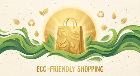 Eco friendly shopping bag with leaves and recycling symbols a sustainable lifestyleの素材