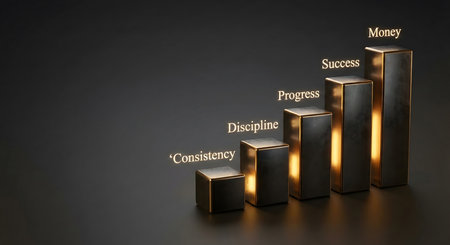 Golden bars representing consistency discipline progress success and money growthの素材