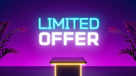 Limited offer neon sign on dark background. 3D rendering. Neon light.の素材