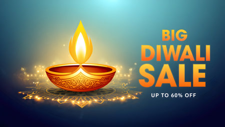 big diwali sale banner with diya oil lamp vector illustrationの素材