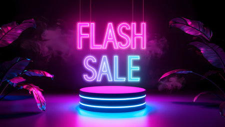 3d render of black friday sale neon sign with purple backgroundの素材