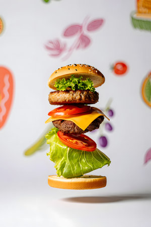Hamburger on a white background. The concept of fast food.の素材