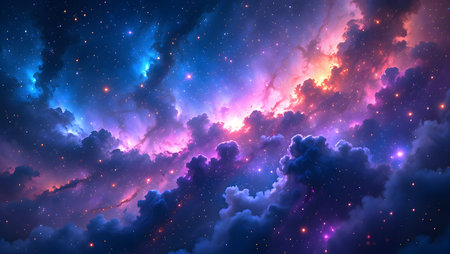 Cosmic space background with stars and nebula. Vector illustration.の素材